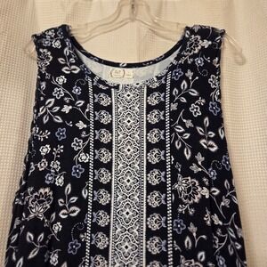 Maurices 24/7 Women's Navy Blue White Floral Medallion Sleeveless Knit Dress